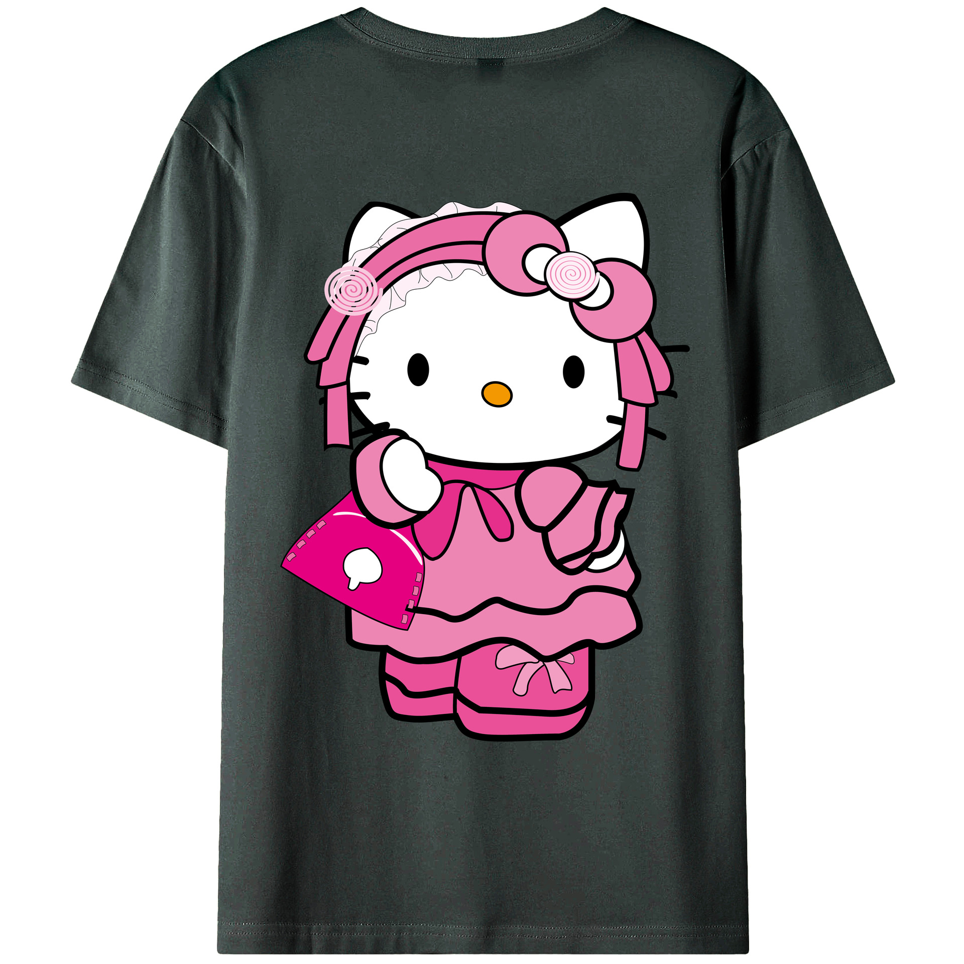 （画像用） Hello Kitty ハローキティ 綿100％ メンズ半袖Tシャツ（バックプリント） 通気性